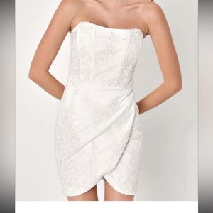 Lovely Desires White Floral Embroidered Bustier Mini Dress